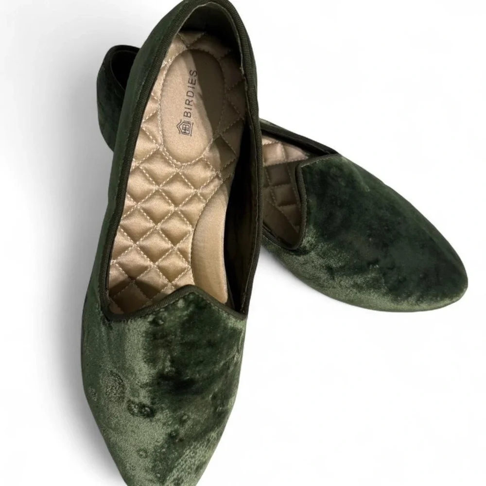 Birdies Emerald Green Velvet Smoking Loafers Flats Size 9